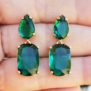 14k Gold Emerald Stud Earrings, Emerald Dangle Earrings, Emerald Earrings